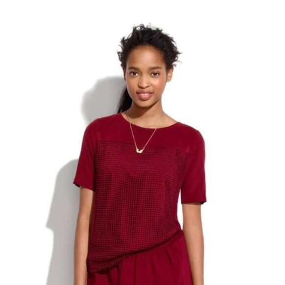 Madewell Burgundy Maroon Crochet and Silk Top - Picture 2 of 10